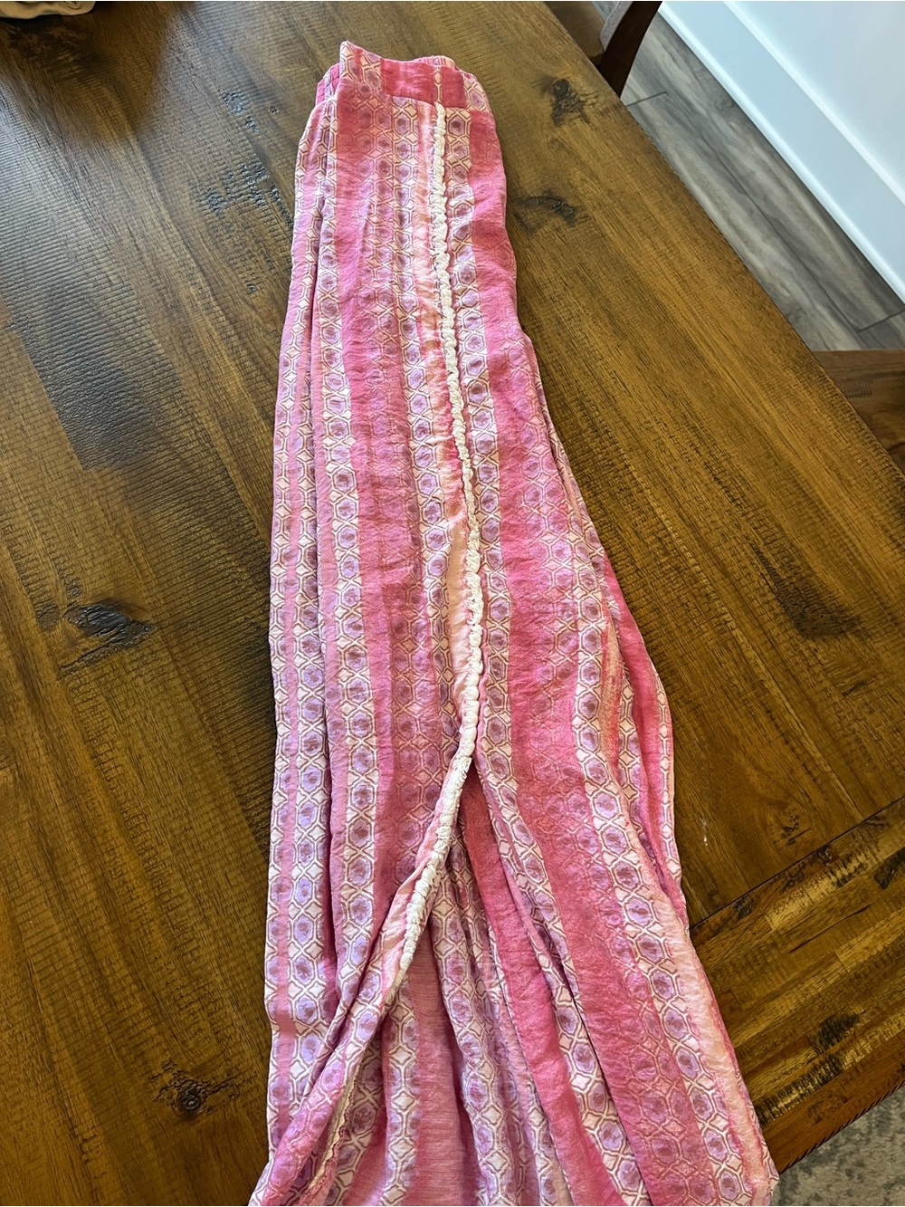 Three Bird Nest Pink Wide Leg Pants with White Pattern